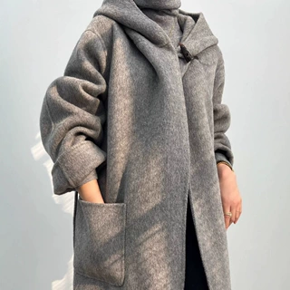 10羊驼绒90长款加厚秋冬羊毛大衣女连帽斗篷系带羊绒外套2022103
