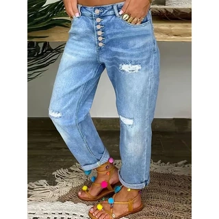 R 13632 Blue Distressed Jeans 破洞牛仔裤