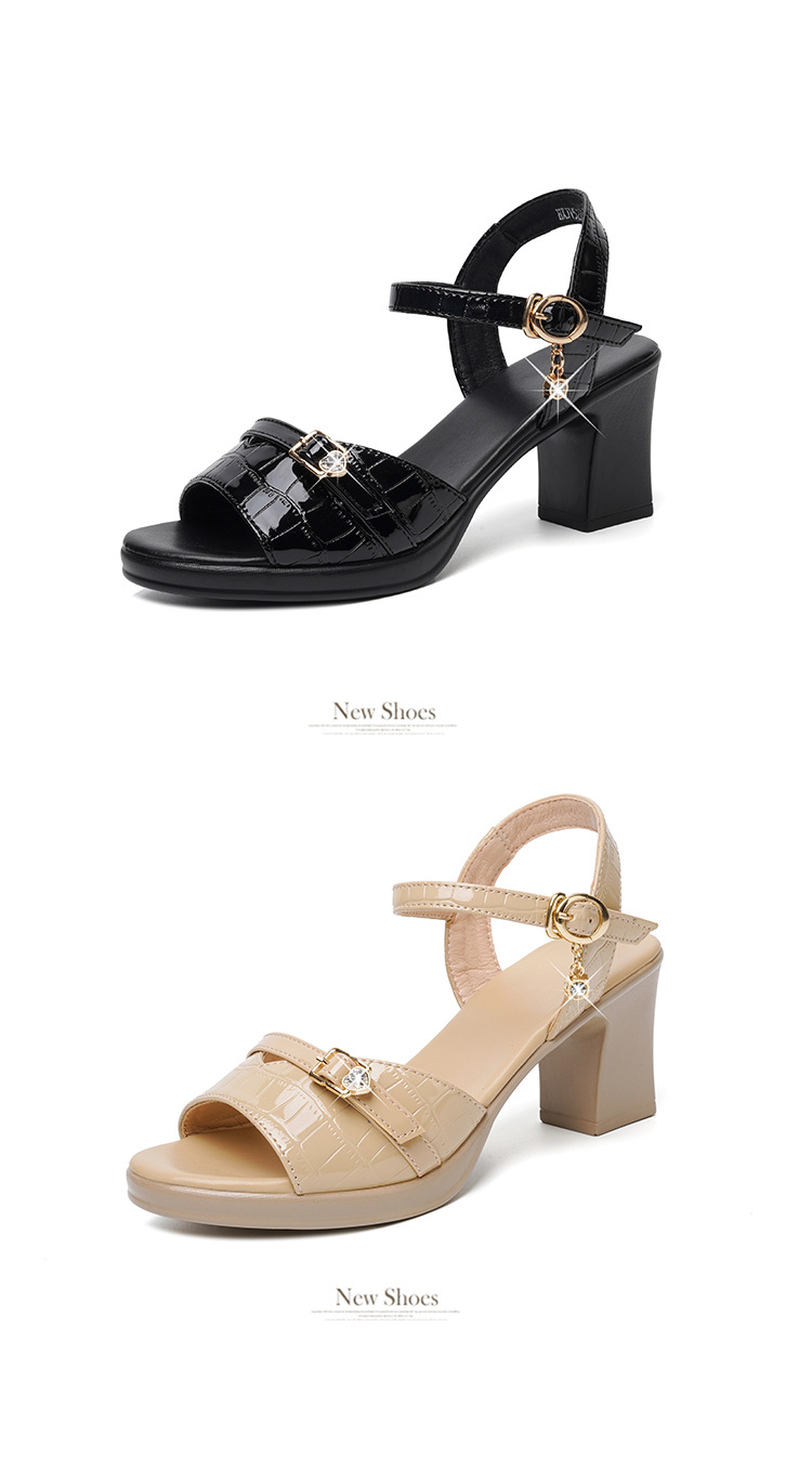 Sandal nữ da thật gót vuông 6 cm đế chống thấm, form thoải mái size lớn — Mơ (gót vừa 6.0CM) chi tiết 40