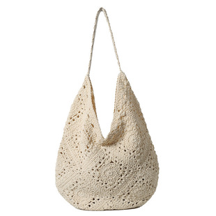 & ⇞ Artistic Woven Bag for Women, New Mori Style, Casual Handmade Crochet, Vacation, Large Capacity, Single Shoulder, Underarm