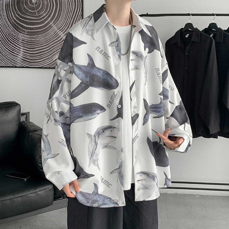 Long-Sleeved Shirt Men's ins Hong Kong-Style Loose Hip-Hop Trendy Brand Shirt Korean-Style Fashionable All-Match Top Clothes Jacket Yipi Handsome