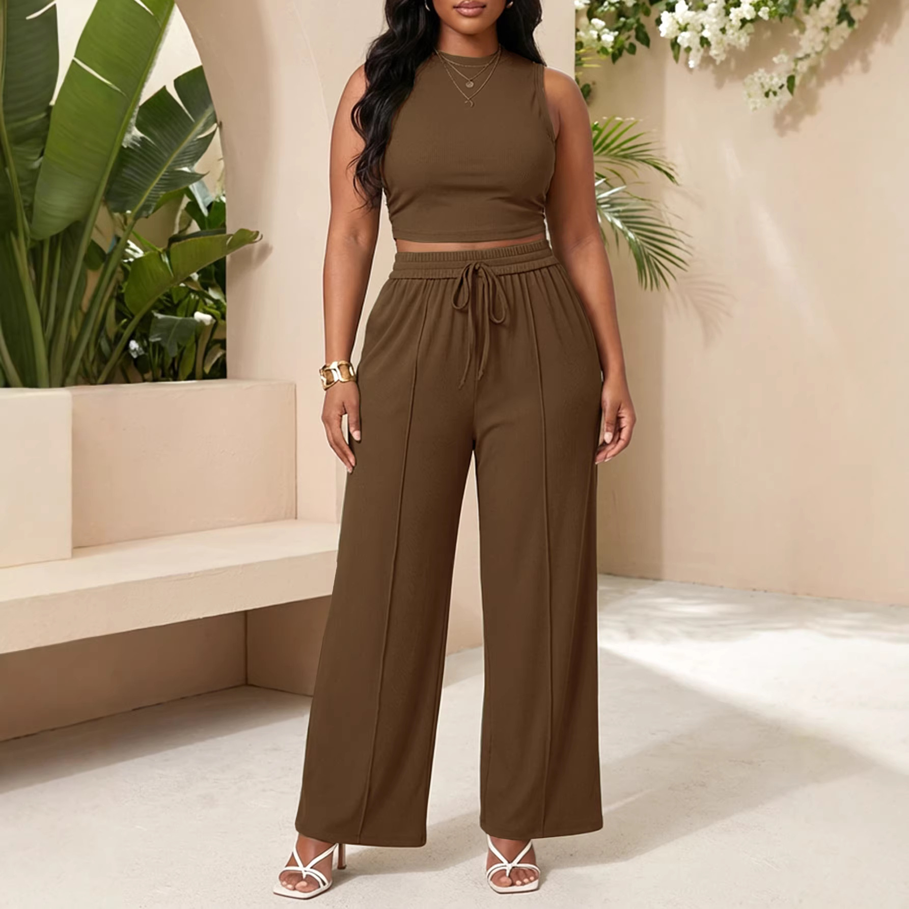 Women's Soft Long Sleeve Round Neck Top & Pants Lounge Set | Cozy Two-Piece Outfit For Fall_ecoleips.com