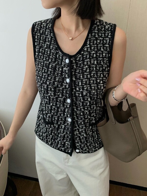 小香风单排扣修身马甲女2025秋季新款短款上衣|undefined