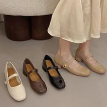 春秋温柔方头中跟魔术贴粗跟玛丽珍小皮鞋日系jk单鞋女