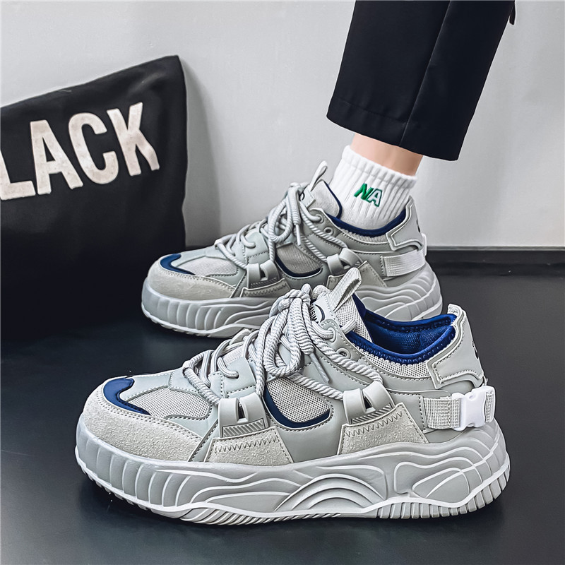 Modas de moda para hombres zapatos de suela gruesa zapatos de padres estudiantes de malla zapatos de alta resistencia al desgaste coreano