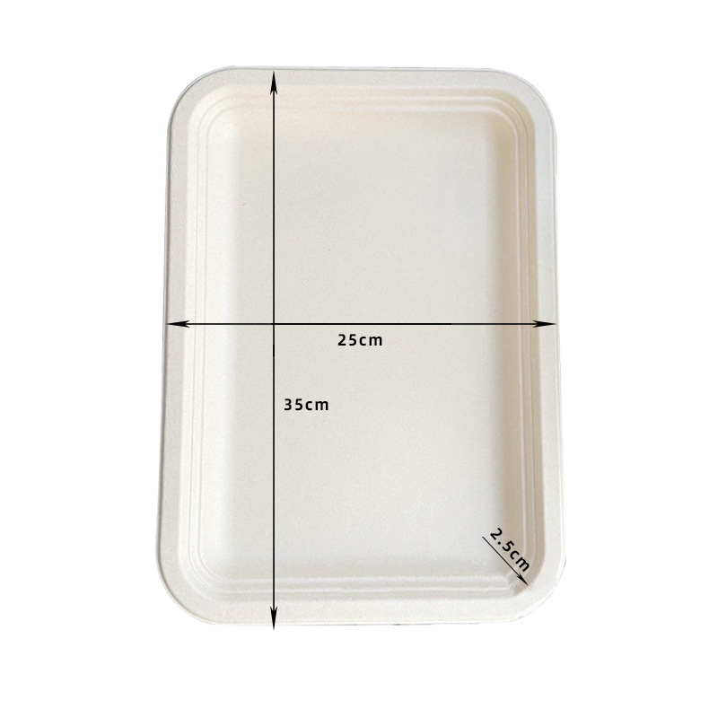 Bandeja de papel rectangular desechable Bandeja de barbacoa desechable Bandeja de papel biodegradable de pulpa de caña de azúcar rectangular de 14 pulgadas