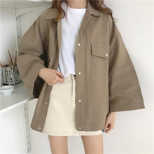 春秋新款bf学院风原宿风韩版长袖宽松工装牛仔外套上衣风衣学生女