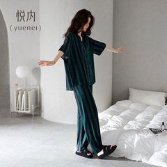 悦内睡衣女款夏季莫代尔短袖长裤家居服时尚新款夏款冰丝凉感条纹