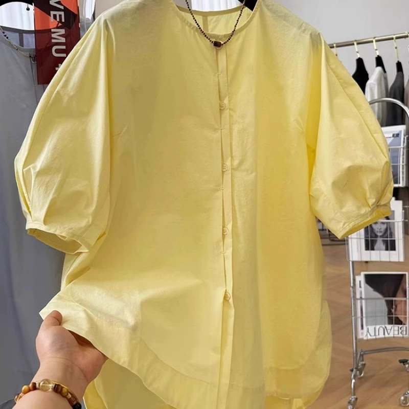 3613 Корейский стиль, свободная рубашка в ленивом стиле с разрезом сзади и круглым вырезом, рубашка с длинными рукавами, женская летняя тонкая рубашка с защитой от солнца, топ