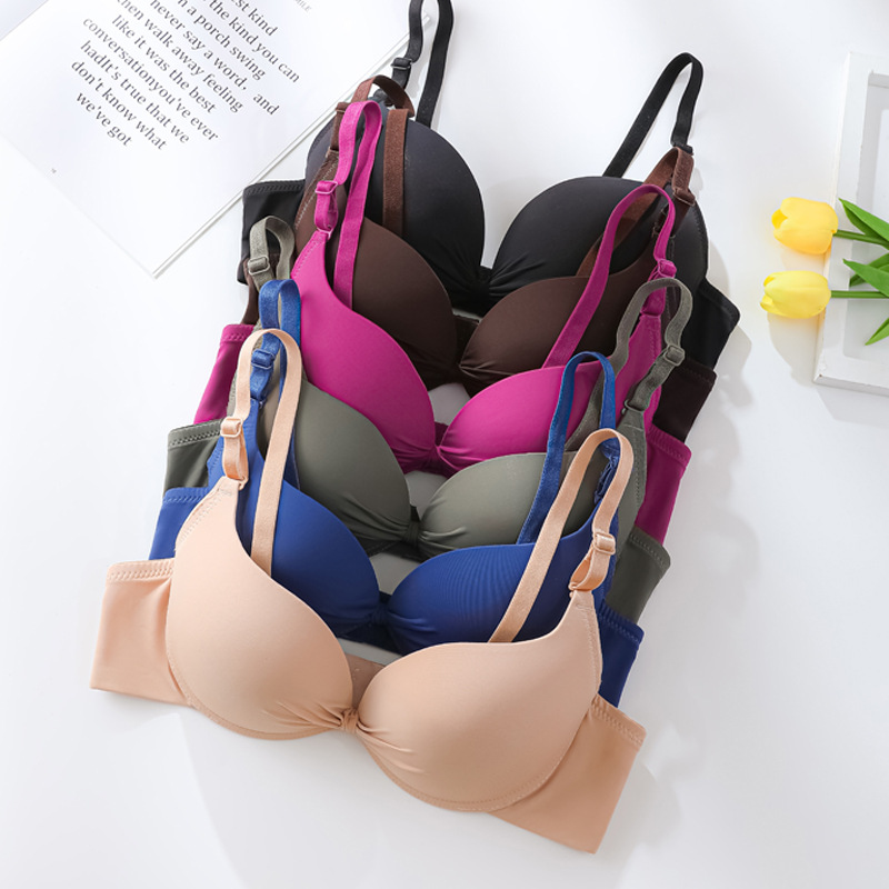 Brassiere de brillo de color sólido de comercio exterior transfronterizo con anillo de acero de soporte para juntar ropa interior sin marcas contra la caída del bra image 3