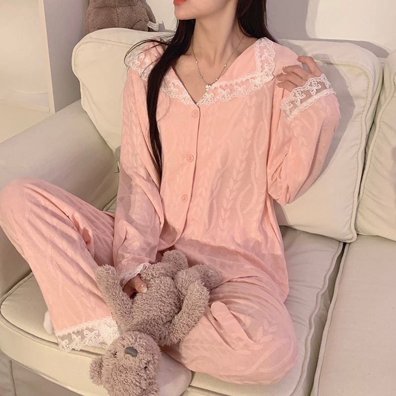 綿の新しいins風ネットの赤いパジャマの女性の春と秋の冬のカーディガンの家庭服|undefined