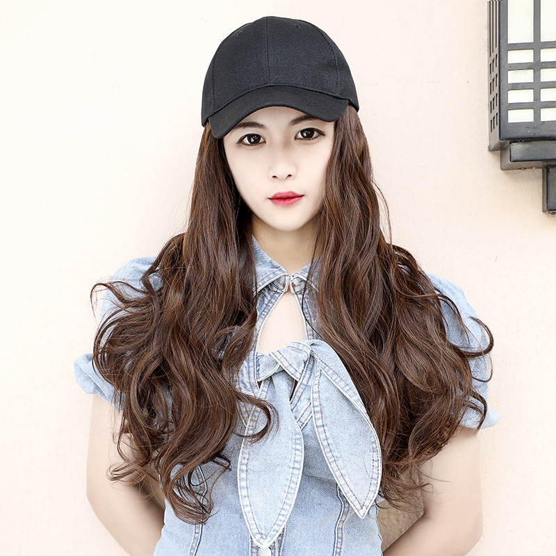 Uus kuummüts parukas integreeritud mood uus suurlaine pikad lokkis juuksed pardikeelega müts naturaalsest sünteetilisest kiust juustest parukas müts_voghion.com