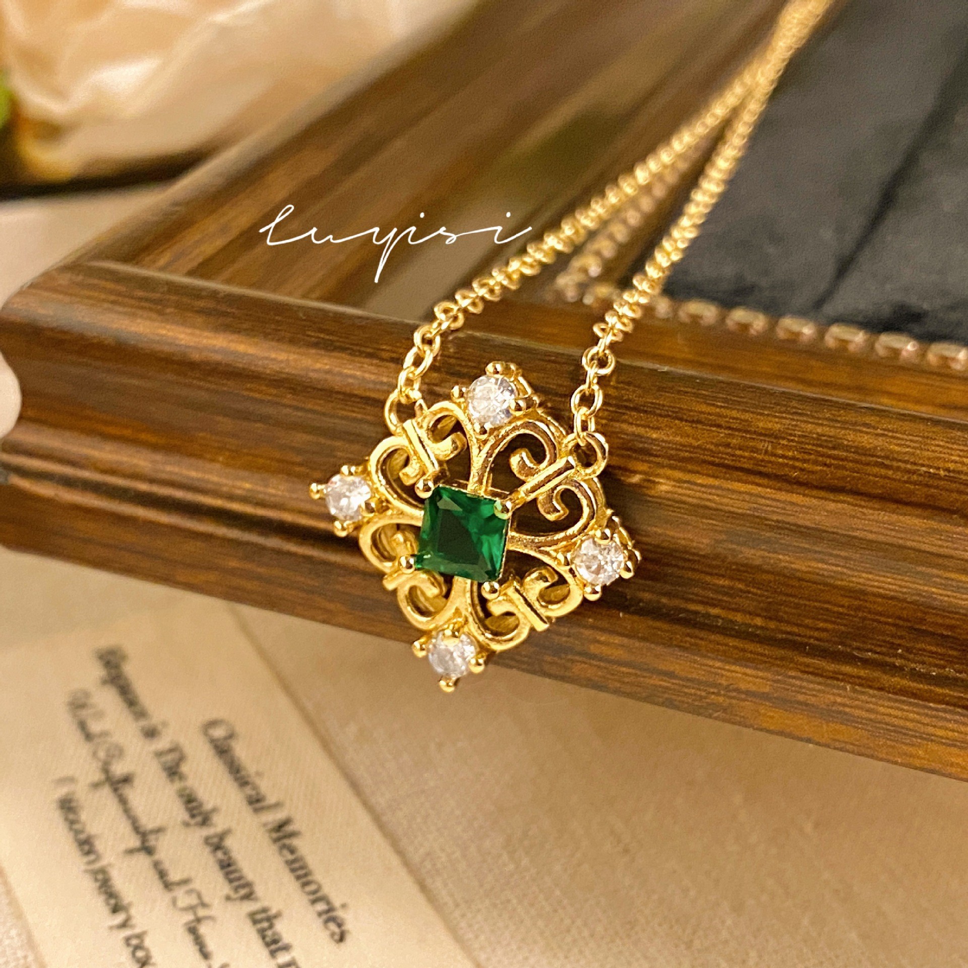 그린 다이아몬드 할로우 목걸이 [45cm]