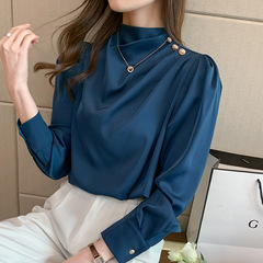Women's Satin Shirt with Bubblesleeve Spring Fashion Women's Chiffon Top with Elegant Goddess Style and Stylish Shirt