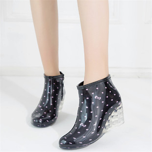 Women's High Heel Short Rain Shoes Glass Heel Rain Boots Women's Fashion Korean Style Water Shoes Rubber Shoes Low Tube Overshoes Women's Single Rain Shoes