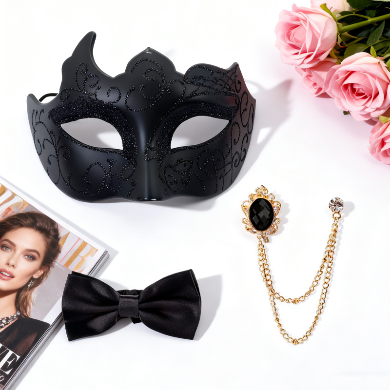 Amazon venta caliente máscara de encaje pintada para adultos media cara set corbata caballero alto sentido set de fiesta