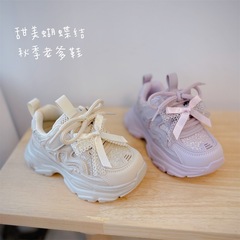 2025 秋の子供靴小さな女の子甘いリボンスポーツカジュアルシューズ韓国スタイル多用途女の子お父さん靴