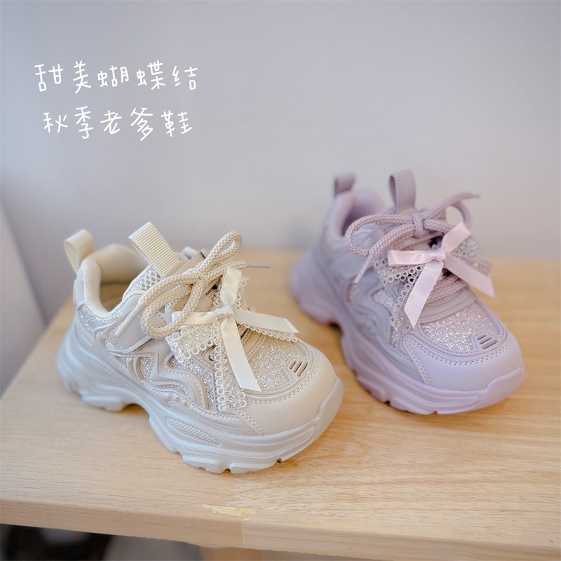 2025 秋の子供靴小さな女の子甘いリボンスポーツカジュアルシューズ韓国スタイル多用途女の子お父さん靴|undefined