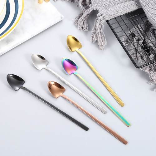 New 304 stainless steel long handle spoon, shovel, children's spoon, stirring spoon, watermelon spoon, ice spoon, dessert coffee spoon