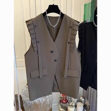 秋季新款气质边拼接西装马甲背心外套女宽松休闲中长款上衣