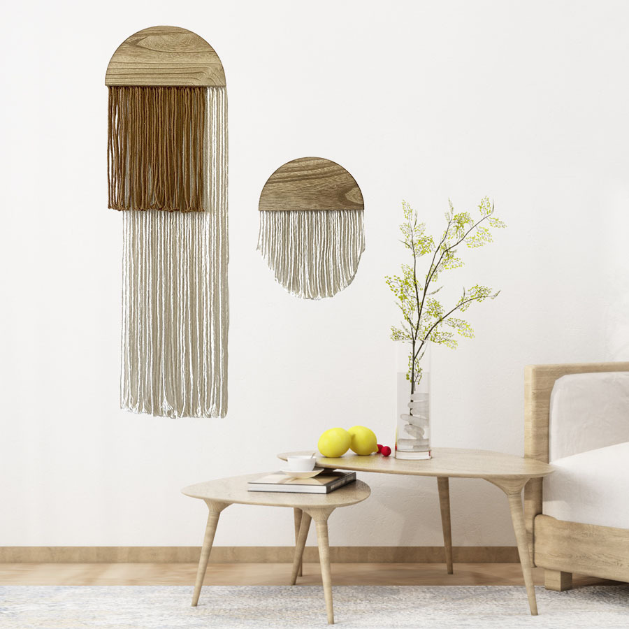 Alfombra de bordilla bohemiana de algodón nórdico decoración hecha a mano decoración de pared de tapices de madera sólida semirredonda de la sala de estar del hotel