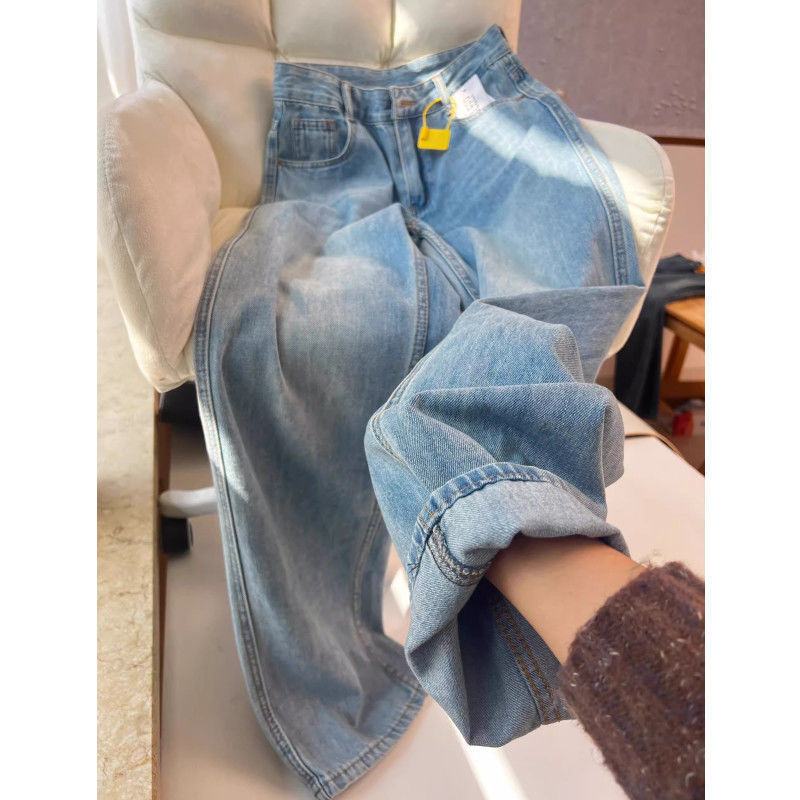 Light Color All-match Loose Straight Jeans Women's 2025 Spring American Style Retro Washed High Waist Pants