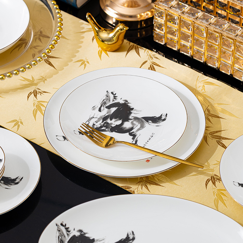 Xu Beihong Benmatu set de platos de porcelana de hueso set de platos de platos de cerámica horneada de alta temperatura tazón de fideos caseros image 4