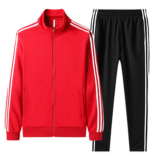 Spring and Autumn Men's Casual Sports Suit Imitation Cotton Suit Men's Sportswear Sweater Two Bars Casual Suit Three Bars