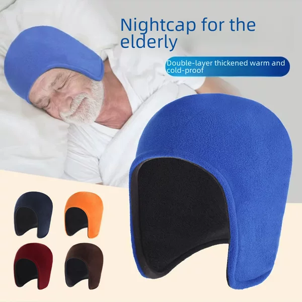 Warm Cycling Cap with Fleece, Color-Blocking, Double-Layered, Thickened, Elderly Sleeping Cap, Winter Windproof Ear-Protecting Lei Feng Hat