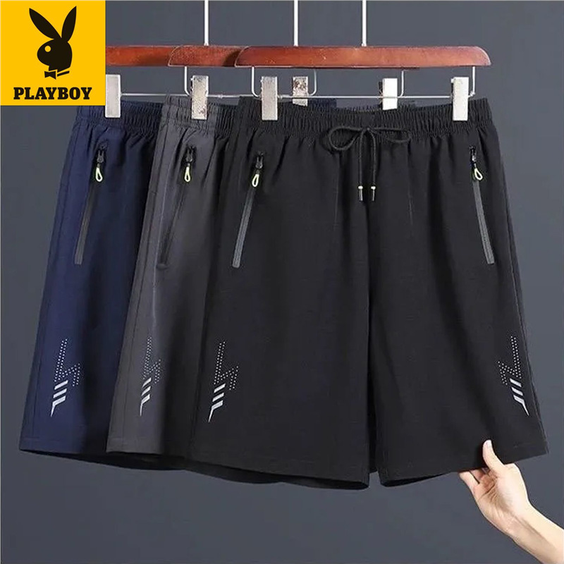 Playboy Men's Summer Thin Ice Silk Shorts, Loose Fit, Large Size, Quick-Dry Beach Shorts for Men