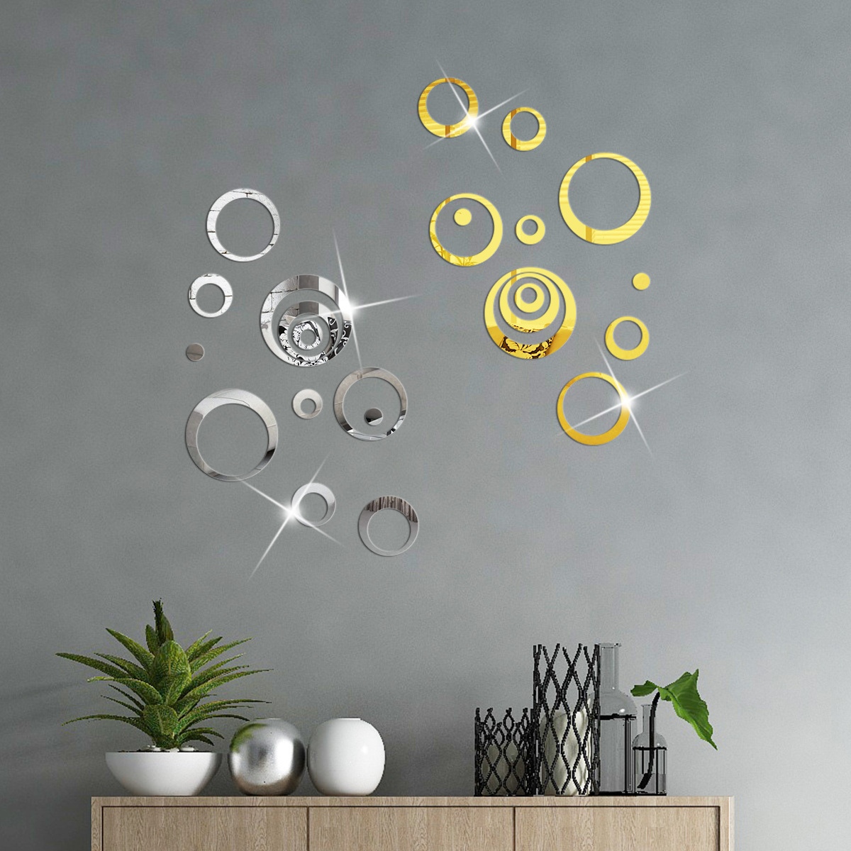 24 Pieces 3D Acrylic Mirror Round Living Room Bedroom TV Background Circle Home Wall Stickers_voghion.com