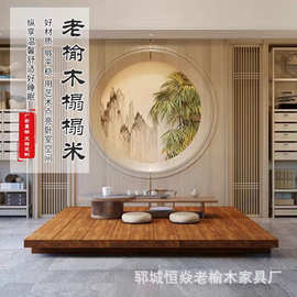 老榆木地台床日式榻榻米床实木悬浮双人床小户型家用矮床地台床