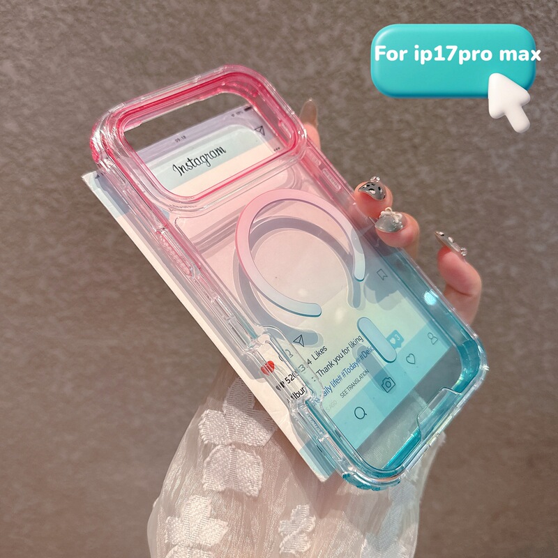 Cross-Border Applicable Iphone17Promax Three-In-One Mobile Phone Case Apple 17 Two-Color Gradient 16 Transparent Magnetic Suction Case