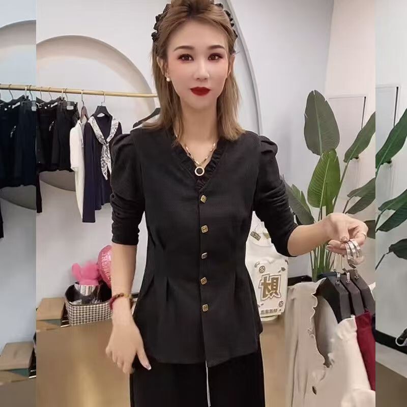 Dropshipping Spring New Style Women's Long-Sleeve Shirt, Fashionable and Elegant Lace V-Neck Blouse, Slimming and Versatile Top for Women Dropshipping Spring New Style Women's Long-Sleeve Shirt, Fashionable and Elegant Lace V-Neck Blouse, Slimming and Versatile Top for Women