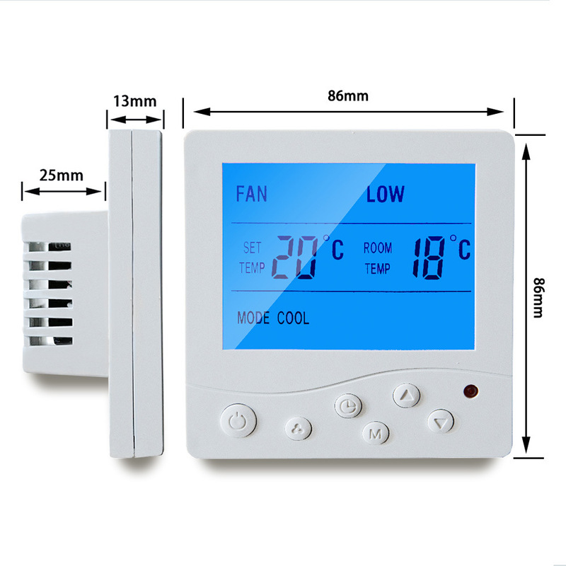 Water system central air conditioning white LCD control panel fan coil thermostat 86 type three-speed switch