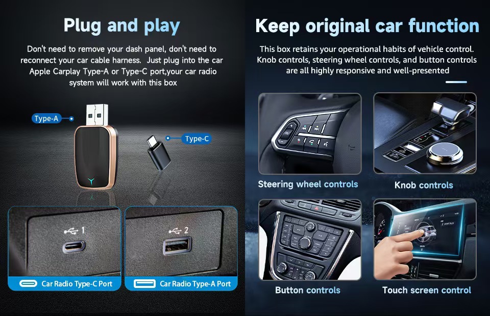 Wireless Carplay Box Apple Android Smart Car Connectivity Box Car Carplay Adapter