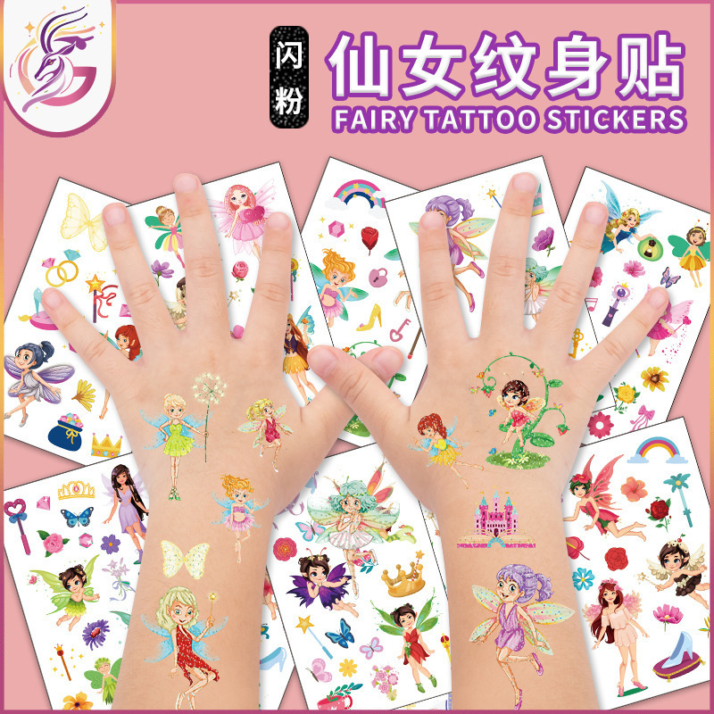 Little fairy glitter tattoo stickers children's waterproof cute fairy tale princess disposable temporary tattoo stickers Little fairy glitter tattoo stickers children's waterproof cute fairy tale princess disposable temporary tattoo stickers