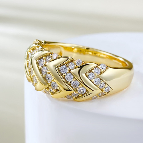Mujing Jewelry New S925 Silver Gold Plated Ins Style Sparkling Row Ring Ring Fashionable Jewelry Romantic Series