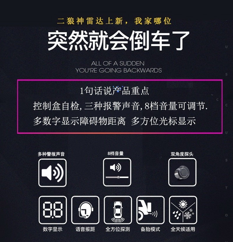 Erlangshen Car Reversing Radar with Non-Misreporting Voice and Buzzer Alarm, 8 Sensors for Parking, Universal Front and Rear Installation
