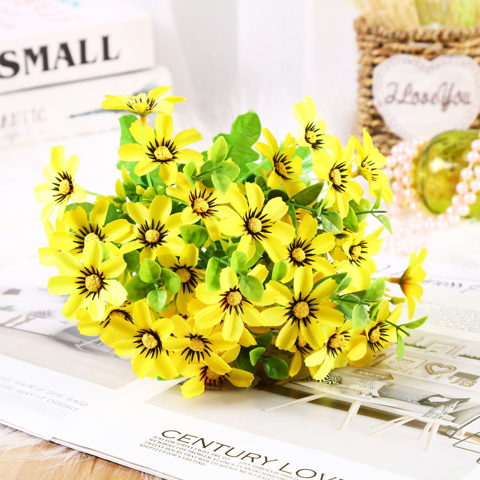 Margarita artificial ramo de manzanilla flor seca mesa de comedor decoración de flores falsas decoración de la foto Barbie bailando orquídea Flor de plástico