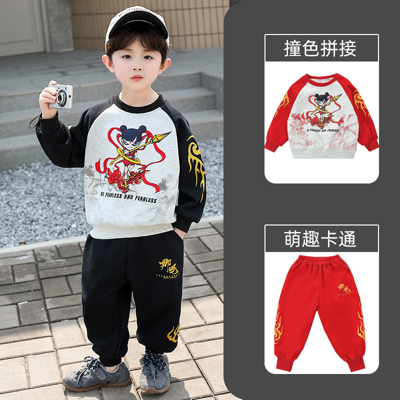 7778 Traje de dibujos animados para niños pequeños y medianos 2025 nuevo estilo estilo occidental bebé niños primavera y otoño hermoso traje de dos piezas marea