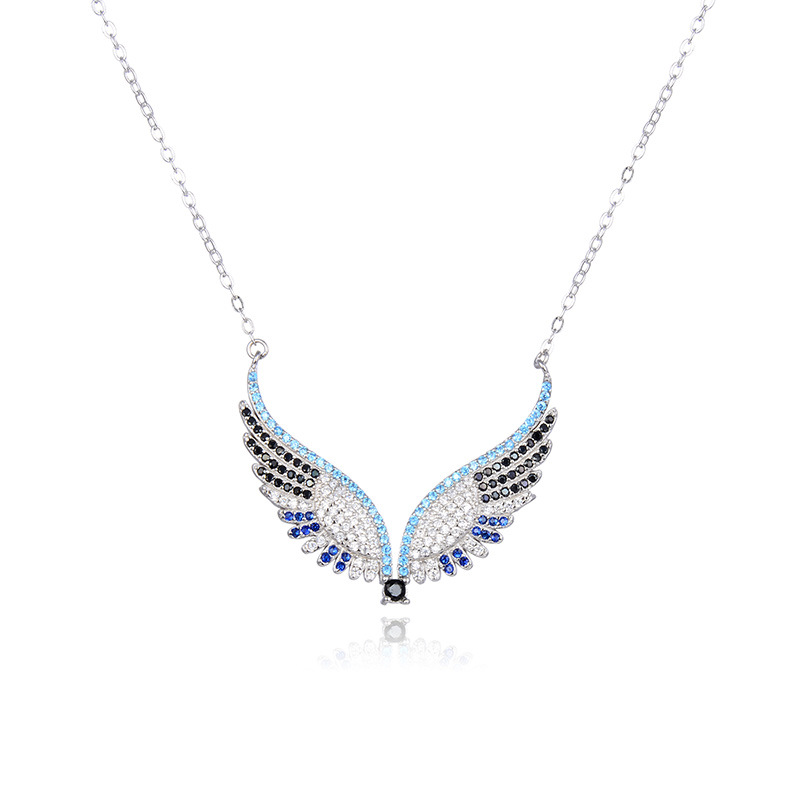 Estilo japonés y coreano elegante luz de lujo colgante de cadena S925 plata esterlina diamante-incrustado ZIRCON alas de Ángel clavícula collar de cadena para las mujeres