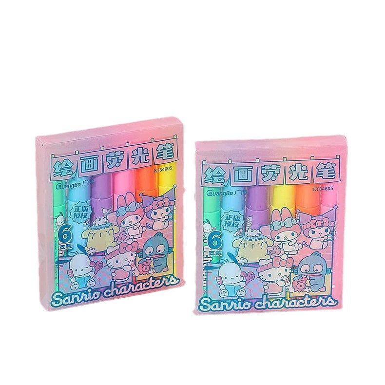Genuine large capacity new 6-color ugly fish painting highlighter student mark key highlighter KT84605