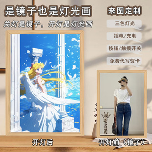 Pretty girl warrior mirror light painting diy bedroom beautiful romantic home night light simple photo frame decorative painting