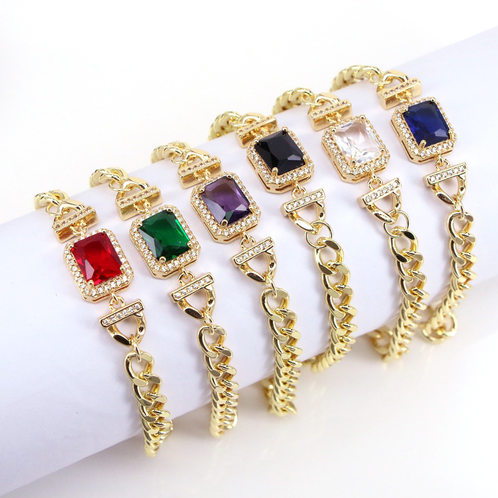 Fashion Square Copper Bracelets Gold Plated Artificial Crystal Zircon Copper Bracelets