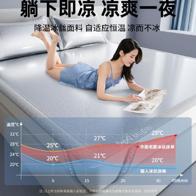 Sensación de ropa de cama fresca de verano pieza individual 2025 nueva estera de verano dormitorio cama de seda de hielo individual funda de almohada simple estera suave juego de tres piezas