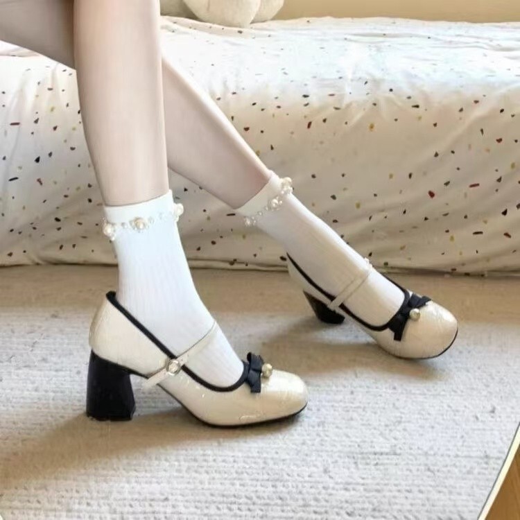 French Style Elegant Mary Jane Shoes Women's 2025 Spring New Socialite Chanel Style Thick Heel Single-layer Shoes High Heels