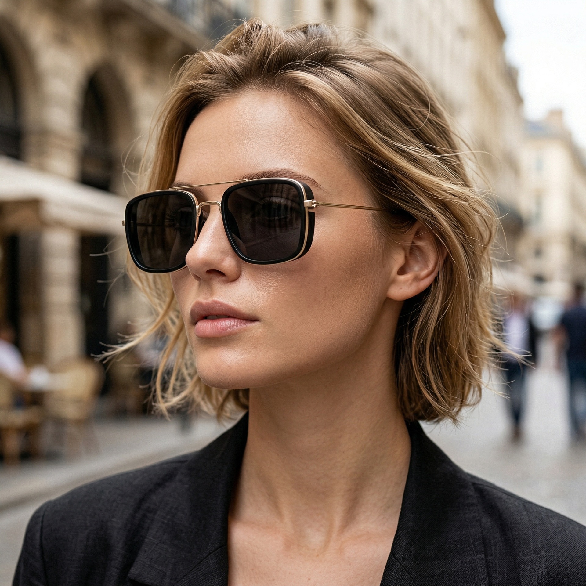 Qadın və kişi üçün aviator günəş eynəyi, iki körpülü kvadrat çərçivə