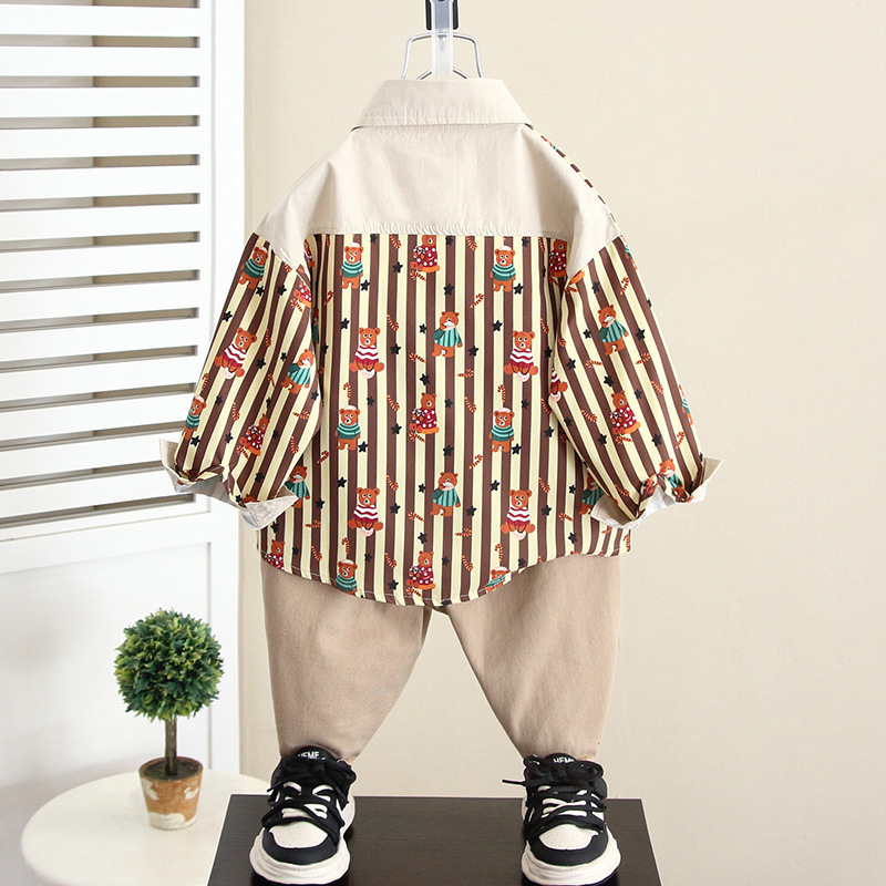 5934 Traje de otoño para niños 2025 Camisa de manga larga de primavera y otoño para niños de nuevo estilo Camisa coreana de dos piezas