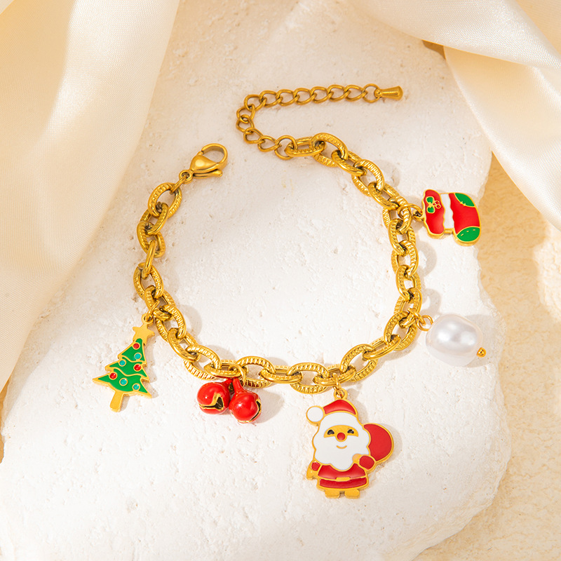 Titanium Steel Chain Material Cute Christmas Tree Santa Claus Elk Titanium Steel Bracelets In Bulk Christmas